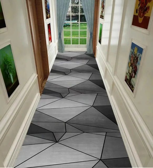 VIKAMA Moderner geometrischer Teppich in Grau, rutschfest und waschbar, rechteckig für Flur und Schlafzimmer - Bild 1