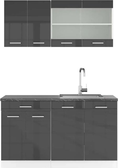 Vicco R-Line Singleküche modern in Anthrazit Hochglanz und Weiß, Breite: 140 cm - Bild 1