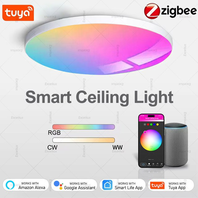 Tuya Zigbee Smart Deckenleuchte RGBCW in Weiß mit App-Steuerung und Kompatibilität für Alexa und Google Home, 40W, Rund - Bild 1