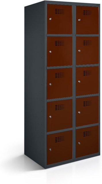 rotstahl Fächerschrank mit 10 Fächern in Anthrazitgrau und Mahagoni, B/T/H: 80 x 50 x 180 cm - Bild 1