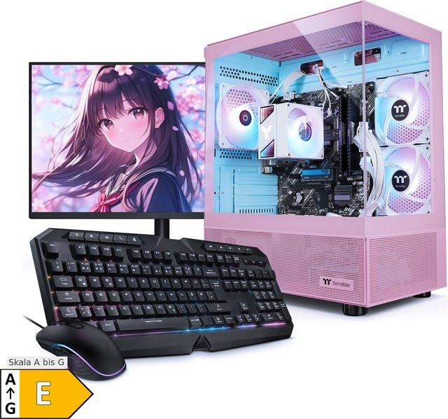 Gaming PC Set Zindarella V in Pink und Weiß mit 27 Zoll TFT Monitor, AMD Ryzen 5 5600GT, 32GB DDR4, AMD Radeon Grafik, 1TB SSD, WLAN und Windows 11 - Bild 1