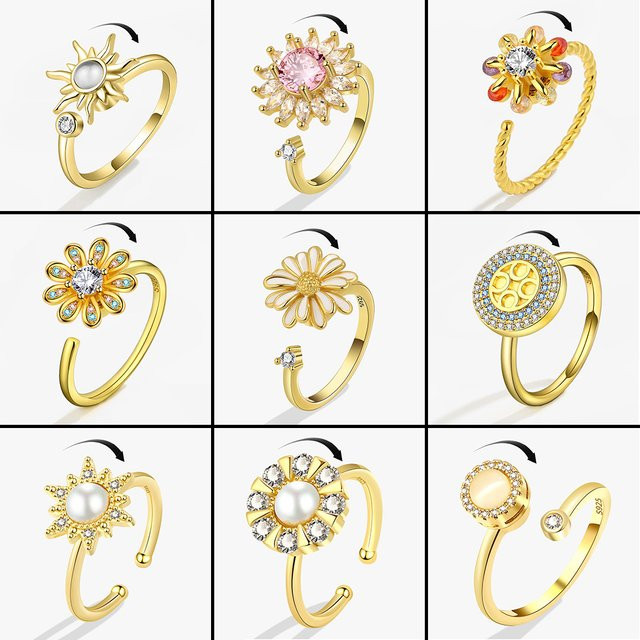 yiustar Ring, Sonnenblumen, Kristall, Gold, Damen - Bild 1