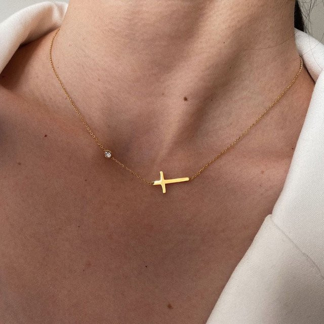 XIYANIKE Halskette, Edelstahl, Gold, Kreuz Form, Damen, Vintage - Bild 1