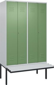 C+P PSA Doppel-Spind Classic PLUS Sitzbank mit 4 Abteilen, Kunststoff-Sitzfläche, B/T/H: 212,0 x 120,0 x 81,5 cm, Farben: Grau und Grün - Bild 1