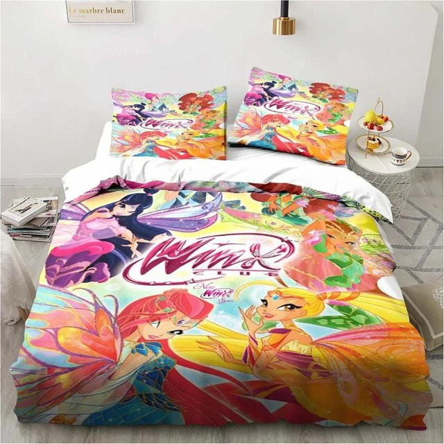 Winx Anime Kawaii Bettwäsche Set aus Mikrofaser, 3-teilig, Mehrfarbig, B/H: 180 x 210 cm - Bild 1