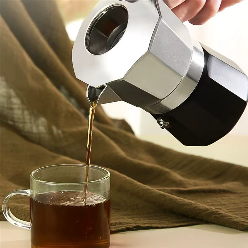 ABNH Moka Topf aus Aluminium im europäischen Stil, Kaffeemaschine für Latte und Tee, Silber, 150 ml - Bild 5