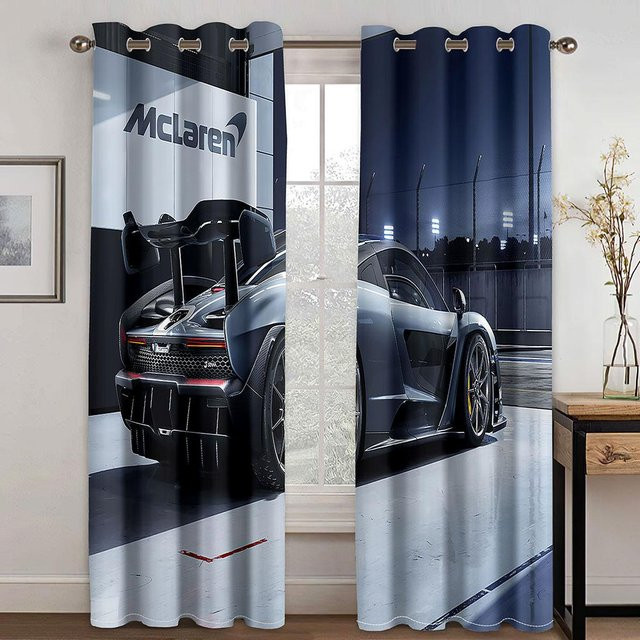 Yiran Furniture 2er-Set Moderne Vorhänge mit 3D-Auto-Motiv aus Polyester, Semi-transparent, Mehrfarbig, Breite: 100 cm, Höhe: 130 cm - Bild 1