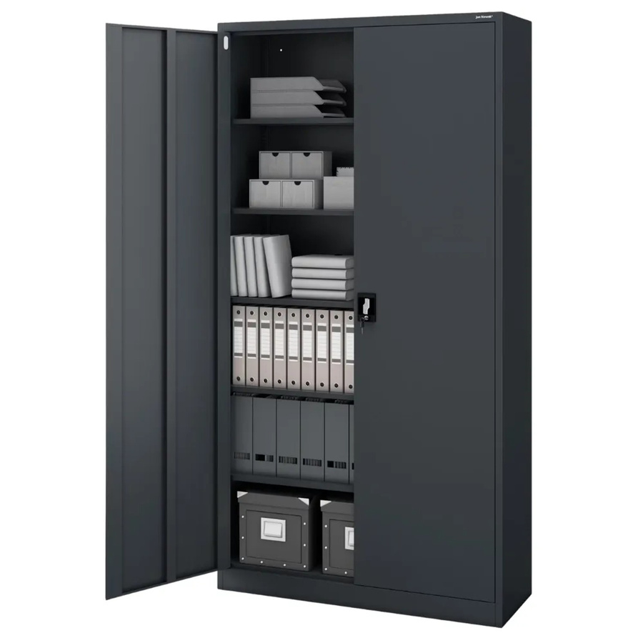 JAN NOWAK Metallschrank Anthrazit mit 6 Ebenen und Schloss, abschließbarer Büroschrank und Werkzeugschrank, H x B x T: 220 x 115 x 40 cm - Bild 2