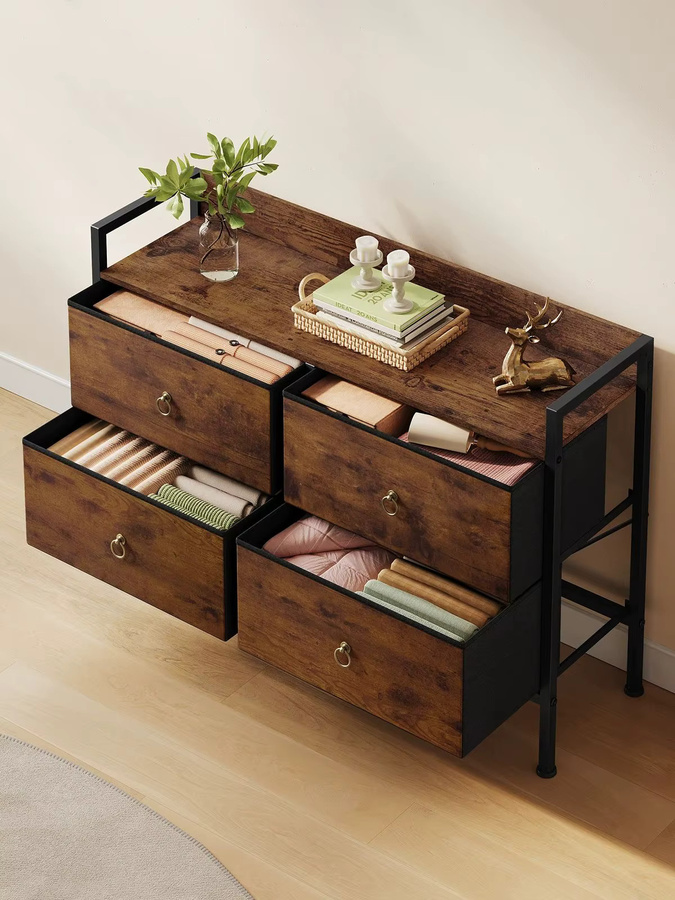 WOLTU Kommode in Vintage-Braun mit 4 Stoffschubladen für Schlafzimmer und Wohnzimmer - Bild 7