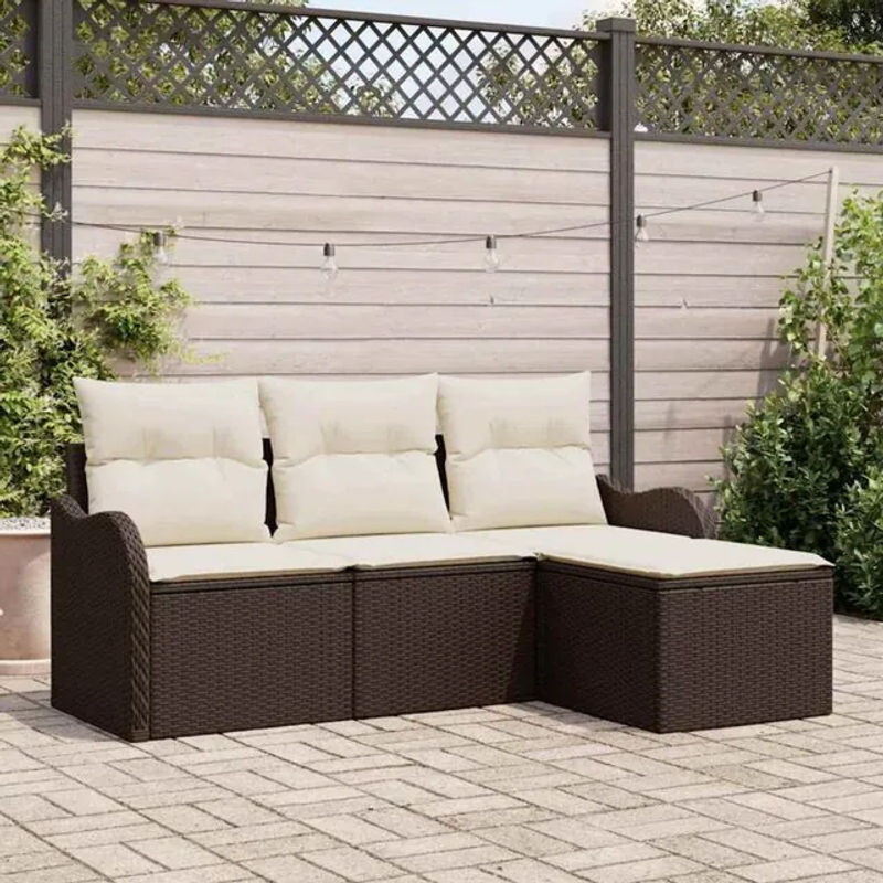 vidaxl Garten-Sofa-Set aus Poly-Rattan mit Kissen und Stauraum in Braun, 4-teilig - Bild 1