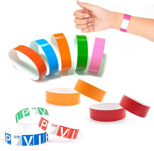 100 Stück Party-Armbänder aus Papier und Kunststoff mit Druckmuster in Rot und Multicolour - Bild 1