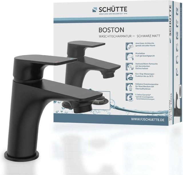 Schütte Waschtischarmatur Boston Einhebelmischer Schwarz Matt mit Pop-up-Abfluss und Wassersparfunktion - Bild 1