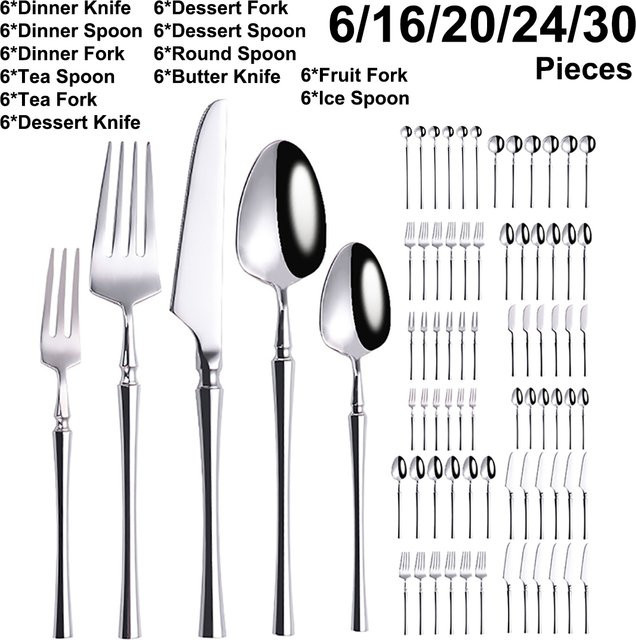 TD HOME Besteckset aus Edelstahl 304 in Silber, poliert, 6-teilig bestehend aus Messer, Gabel und Löffel, spülmaschinenfest - Bild 1