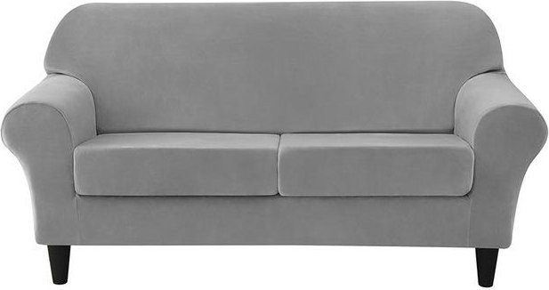 Weicher Samt-Sofabezug mit Sitzkissenbezügen für 3-Sitzer, elastischer Stretch-Bezug aus Polyester und Elasthan, Farbe: Grau, Breite: 183-234 cm - Bild 1