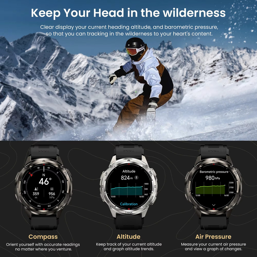 KOSPET TANK T3 Ultra Smartwatch für Herren mit GPS und Edelstahlgehäuse in Schwarz oder Silber - Bild 2
