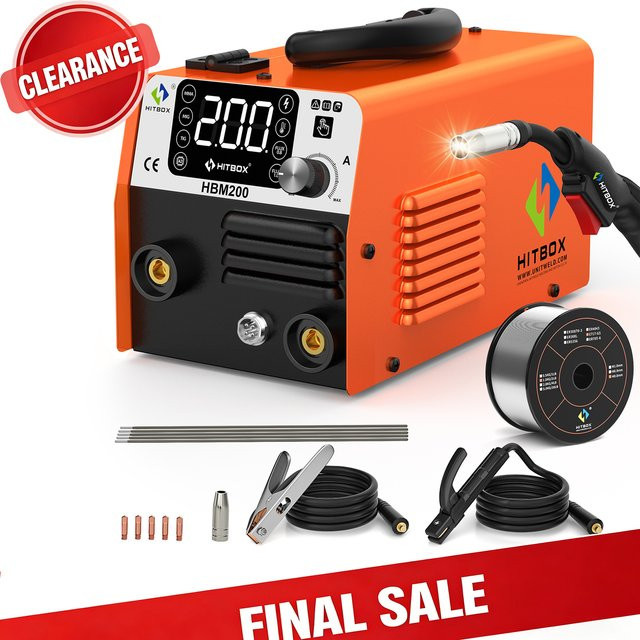 HITBOX HBM200 3-in-1 Multiprozess-Schweißgerät mit Flux MIG, MMA und Lift TIG Technologie, tragbarer IGBT Inverter in Orange - Bild 1