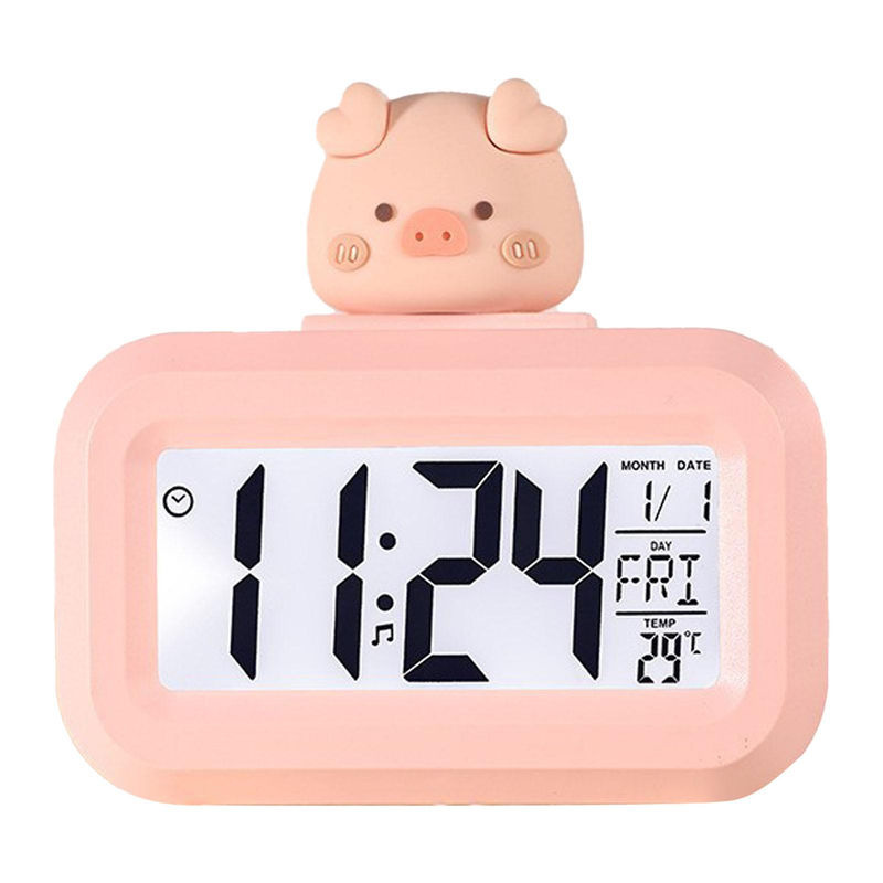 Tooarts Digitale LED Desktop Wecker mit Cartoon-Design, Temperaturanzeige, Datum und Beleuchtung, Rosa - Bild 2