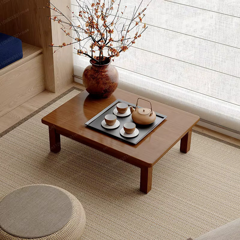 Rechteckiger Tatami-Kaffeetisch aus Massivholz in Braun für Balkon und Erkerfenster - Bild 2