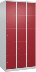 C+P Schließfachschrank Classic PLUS mit 3 Abteilen, Farbe Lichtgrau und Rubinrot, B/T/H: 90 x 50 x 185 cm - Bild 1