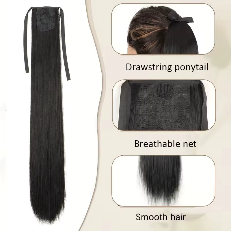 Haarverlängerung Pferdeschwanz, synthetisch, lang, glatt, schwarz braun, Damen - Bild 3