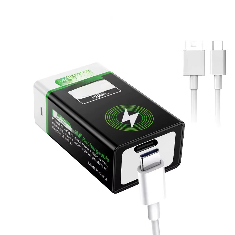 CityTree 9V Lithium-Wiederaufladbare Batterien Typ C USB, 1500 mAh, Schwarz - Bild 1