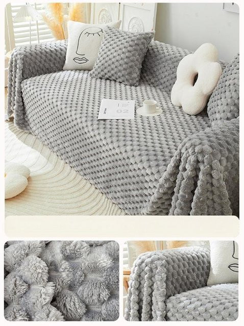 Super Six Sofa-Handtuchbezug aus Kaninchenplüsch, winterliche Sofa-Abdeckung mit Anti-Rutsch-Funktion und Kratzschutz, B/T: 180 x 130 cm - Bild 1