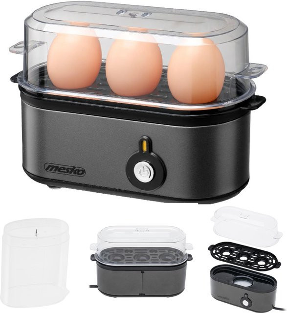 Mesko Eierkocher für 3 Eier aus Metall in Grau mit kompaktem Design - Bild 1