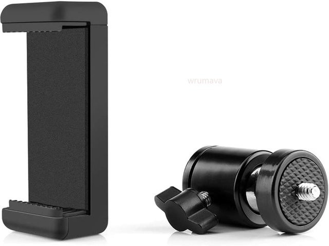 Wrumava Universal Handyhalterung mit Kugelkopf Adapter und Clip für Stativ und Selfie-Stick in Schwarz - Bild 1