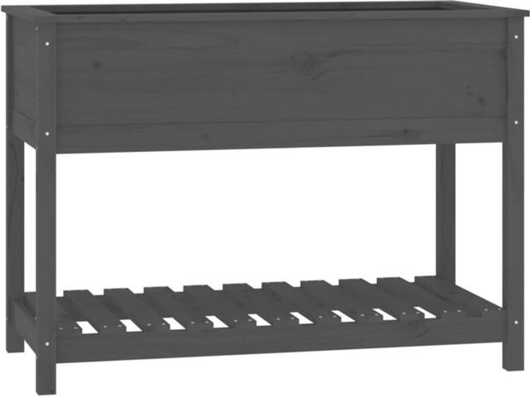 Vidaxl Pflanzkübel mit Ablage aus Massivholz Kiefer in Grau, B/T/H: 111,5 x 54 x 81 cm - Bild 1