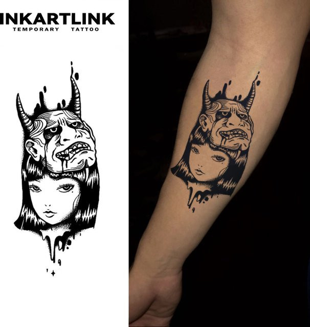 INKARTLINK Ghost Face Girl Tattoo-Patch, temporäres Tattoo - Bild 1