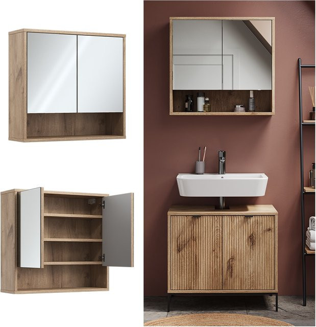 Vicco Bad-Spiegelschrank Eliza in Viking Oak mit 2 Türen, Breite: 70 cm, Höhe: 65 cm - Bild 1