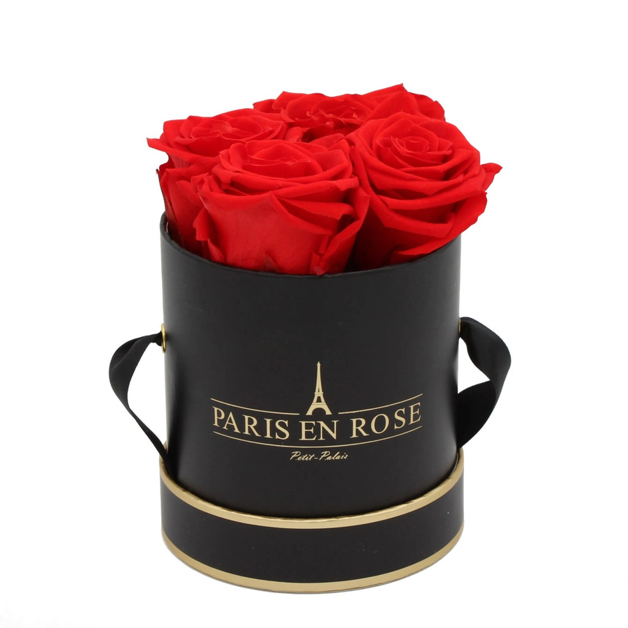PARIS EN ROSE Rosenbox Schwarz-Gold mit 4 roten Rosen, Durchmesser: 10 cm - Bild 2