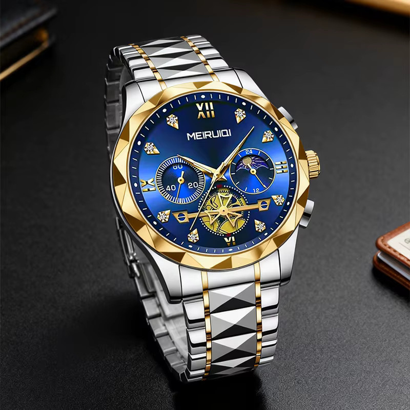 MEIRUIQI Armbanduhr, Quarz, Edelstahl, Goldblau, Herren - Bild 4