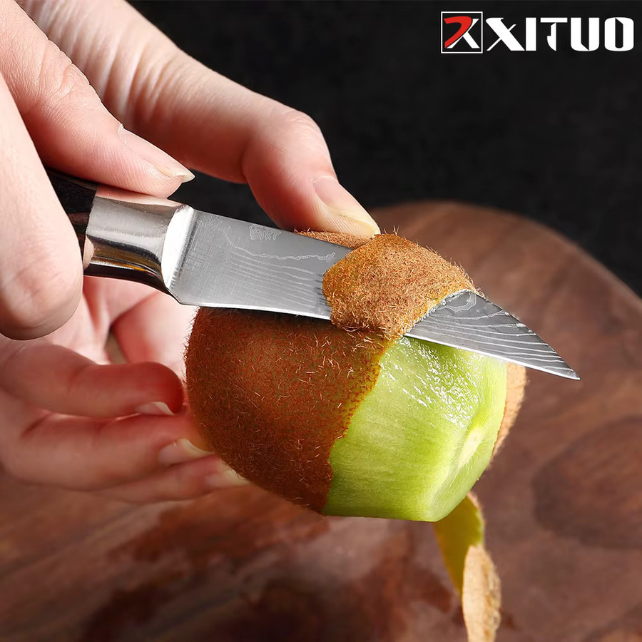Xituo Damaskus Muster Küchenmesser aus Edelstahl in Silber mit Holzgriff zum Schälen von Obst und Gemüse - Bild 3
