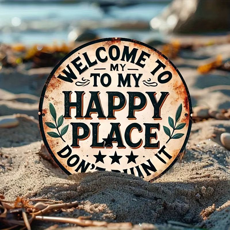 Potdemiel Vintage-Metallschild Welcome to My Happy Place Wanddekoration Schwarz B: 20,3 cm, H: 30,5 cm - Bild 4