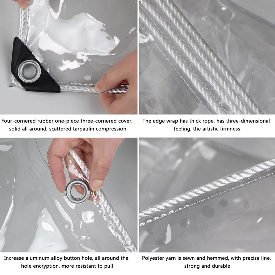 Wasserdichte transparente PVC-Plane mit rostfreien Ösen für Terrasse, Pavillon und Gartenmöbel, 0,2 mm Stärke - Bild 5