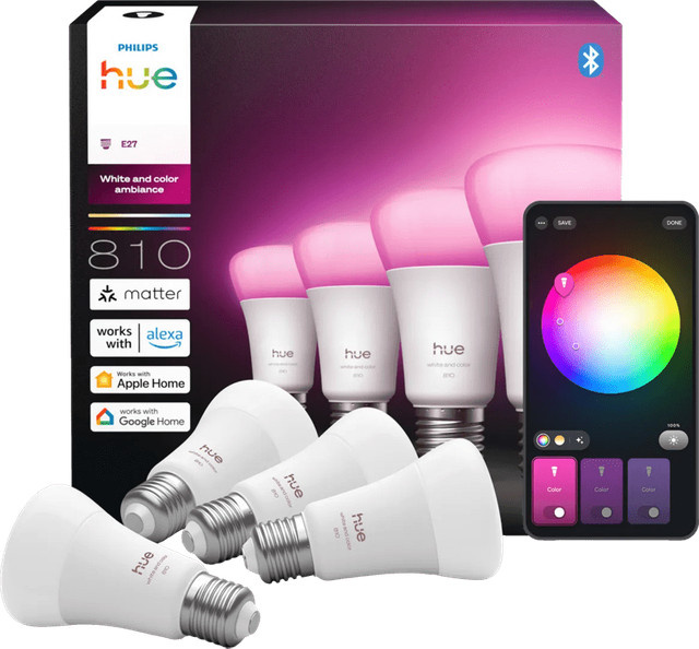 Philips Hue A60 White & Color Ambiance LED Smart Bulb E27, 4er-Pack, Multicolour/RGB - Bild 1