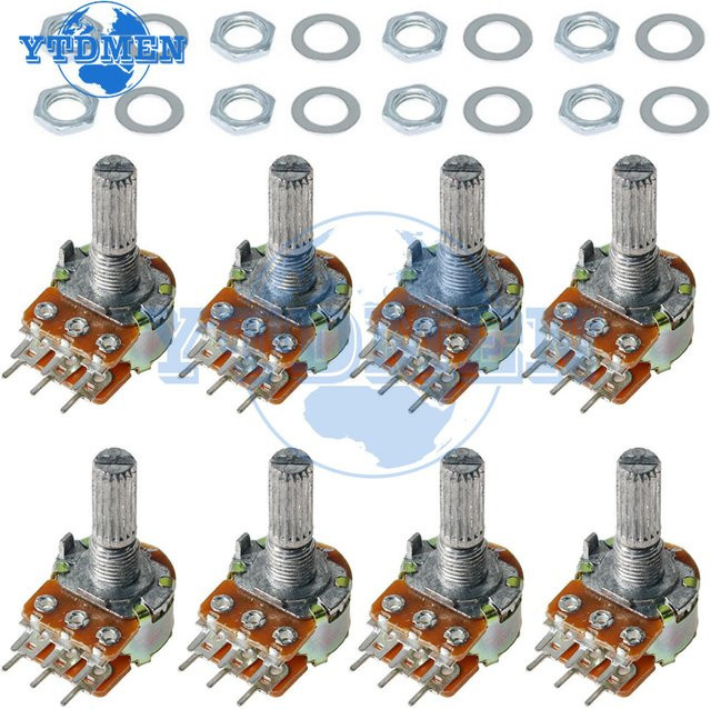 YTDMEN 10er Set WH148 Dual-Gang Potentiometer 6-Pin Variable Widerstände für Audio-Lautstärkeregler in Silber - Bild 1