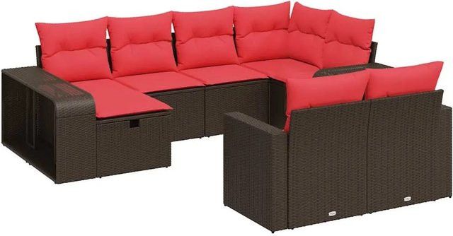 vidaXL 10-tlg. Garten-Sofagarnitur in L-Form aus braunem PE-Rattan mit Kissen und pulverbeschichtetem Stahlgestell - Bild 1