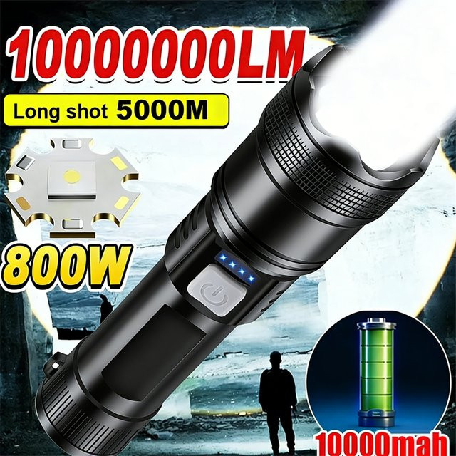 NEWBIRTH Taktische LED Taschenlampe mit 2000 Lumen, USB-Ladung, Zoom-Funktion und Display, Schwarz - Bild 1