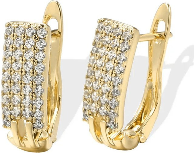 Huitan Creolen, Messing, Gold, Zirkonia, Damen - Bild 1