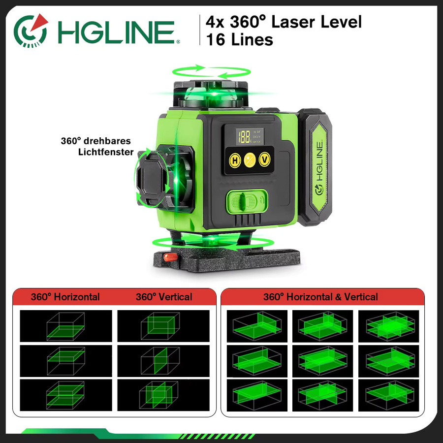 HGLINE 16 Linien 4D-Laser-Wasserwaage mit APP-Fernbedienung, selbstnivellierend, 360-Grad-Laser und 6000 mAh Li-Ionen-Akku - Bild 2