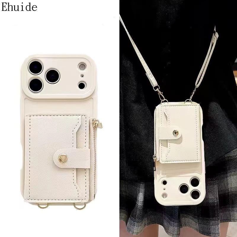 Crossbody Brieftasche und Schutzhülle mit Umhängeband für Xiaomi 15T Redmi Note 15 Pro Plus 14 15C 13 mit Kartenfächern und Reißverschluss aus Leder in Braun oder Weiß - Bild 2