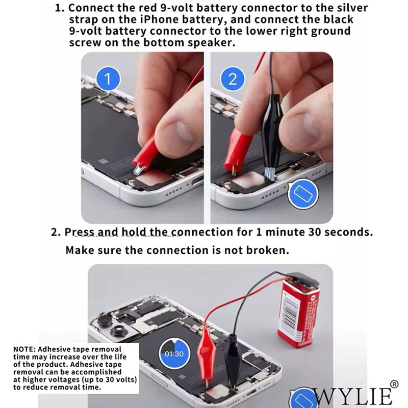 WYLIE 9V Batterie Snap Connector Clip mit Blei Drähten zur Demontage des iPhone 16 Pro Max Batterieklebebands - Bild 2