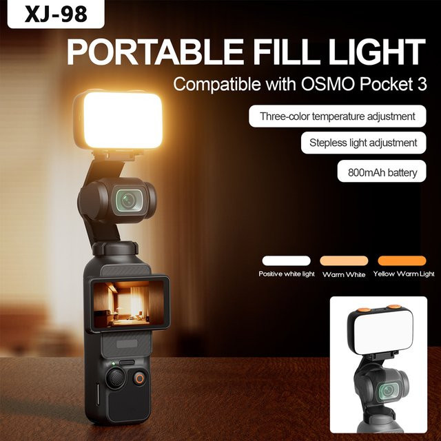 FRST Tragbares Fülllicht XJ-98 in Schwarz, 800 mAh wiederaufladbares Selfie-Licht kompatibel mit OSMO Pocket 3 Mini für Videokonferenzen - Bild 1