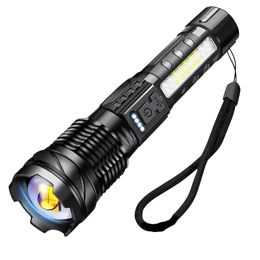 ESMARTER Wiederaufladbare Taschenlampe mit Flutlicht und Seitenlicht in Schwarz - Bild 4