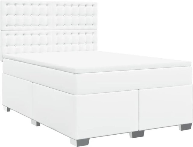 vidaXL Boxspringbett mit Matratze in Weiß aus Kunstleder und Stoff mit USB-Ladeport und Unterbettbeleuchtung B/T: 160 x 200 cm - Bild 1