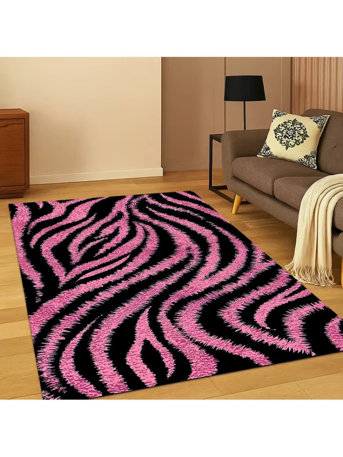 VIKAMA Vintage Zebra-Print-Teppich in Pink mit Distressed-Streifen, rechteckig, B: 120 cm, T: 80 cm - Bild 2