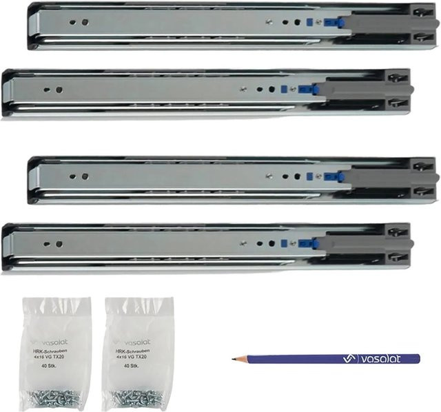 vasalat Kugelauszug Softclose Vollauszug mit Dämpfung, Farbe: Silber, 2 Paar - Bild 1