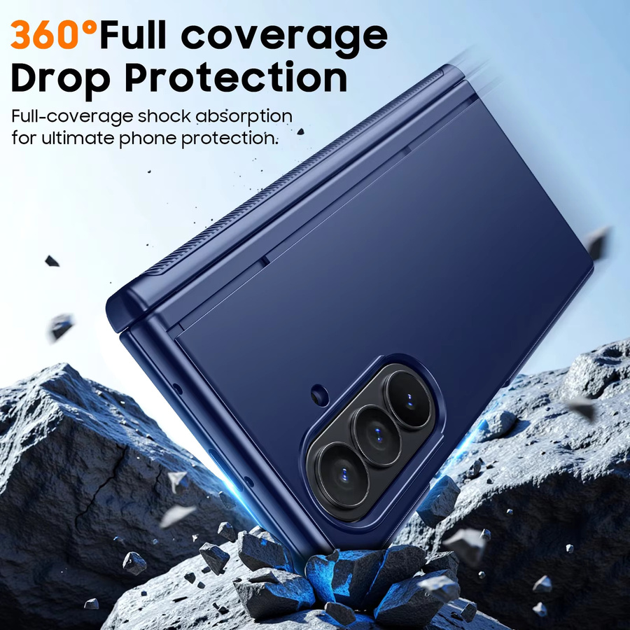 Magnetische Samsung Galaxy Z Fold 7 Handyhülle mit integriertem 9H Glas-Displayschutz, Scharnierschutz und verstecktem Ständer in Blau - Bild 6